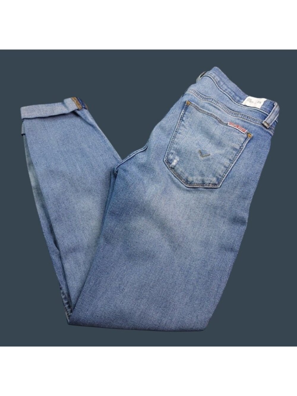 Hudson Womens Harkin Crop Skinny Jeans 25 Cuffed Hem Distressed Knees Light Wash